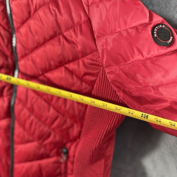 NAUTICA Sz 2XL Womens Coat Red Stretch Side Jacket Quilted Puffer Faux Fur  XXL - Picture 11 of 12